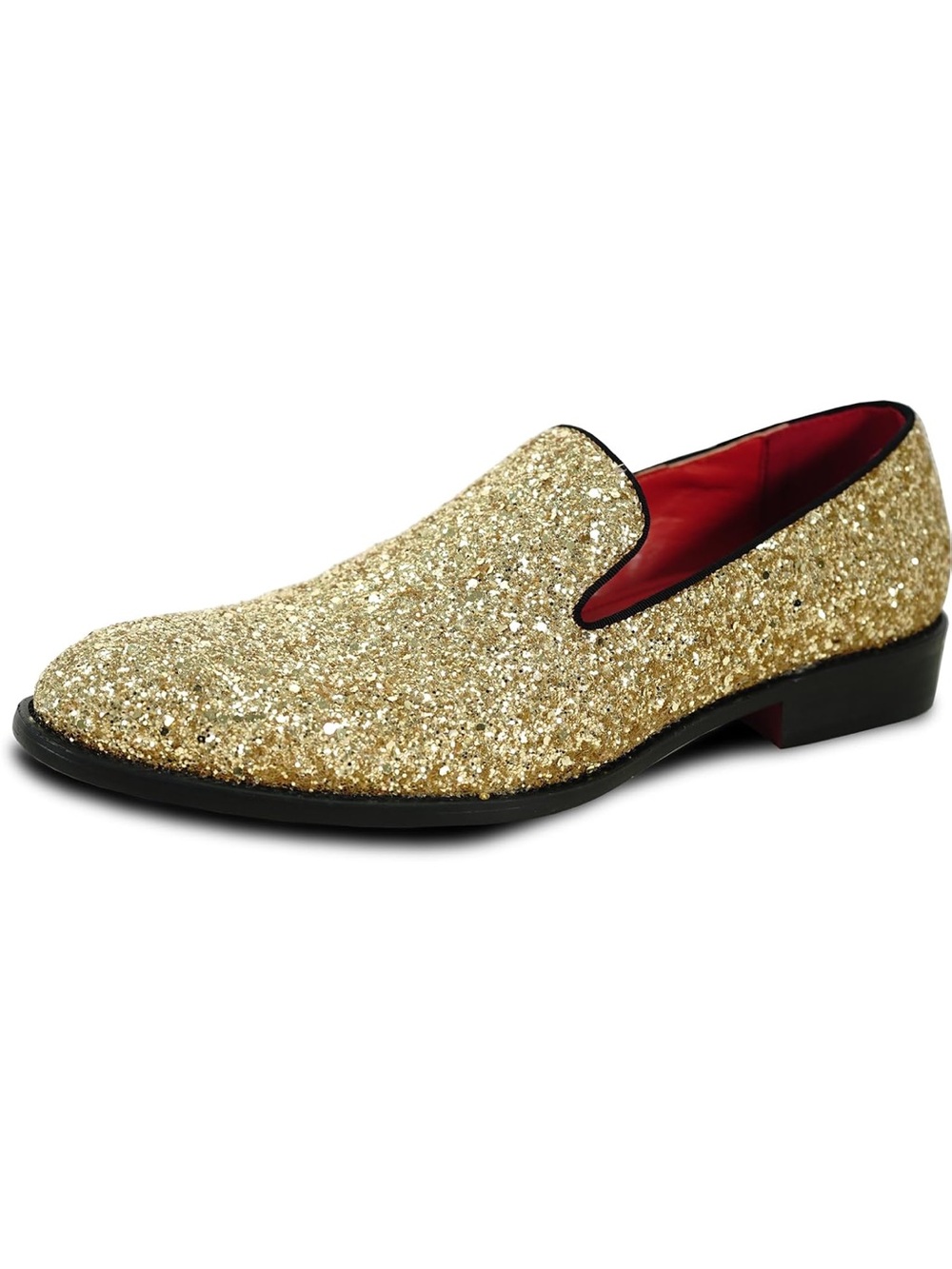Men's Gold Glitter Slip-On Loafers with Red Lining